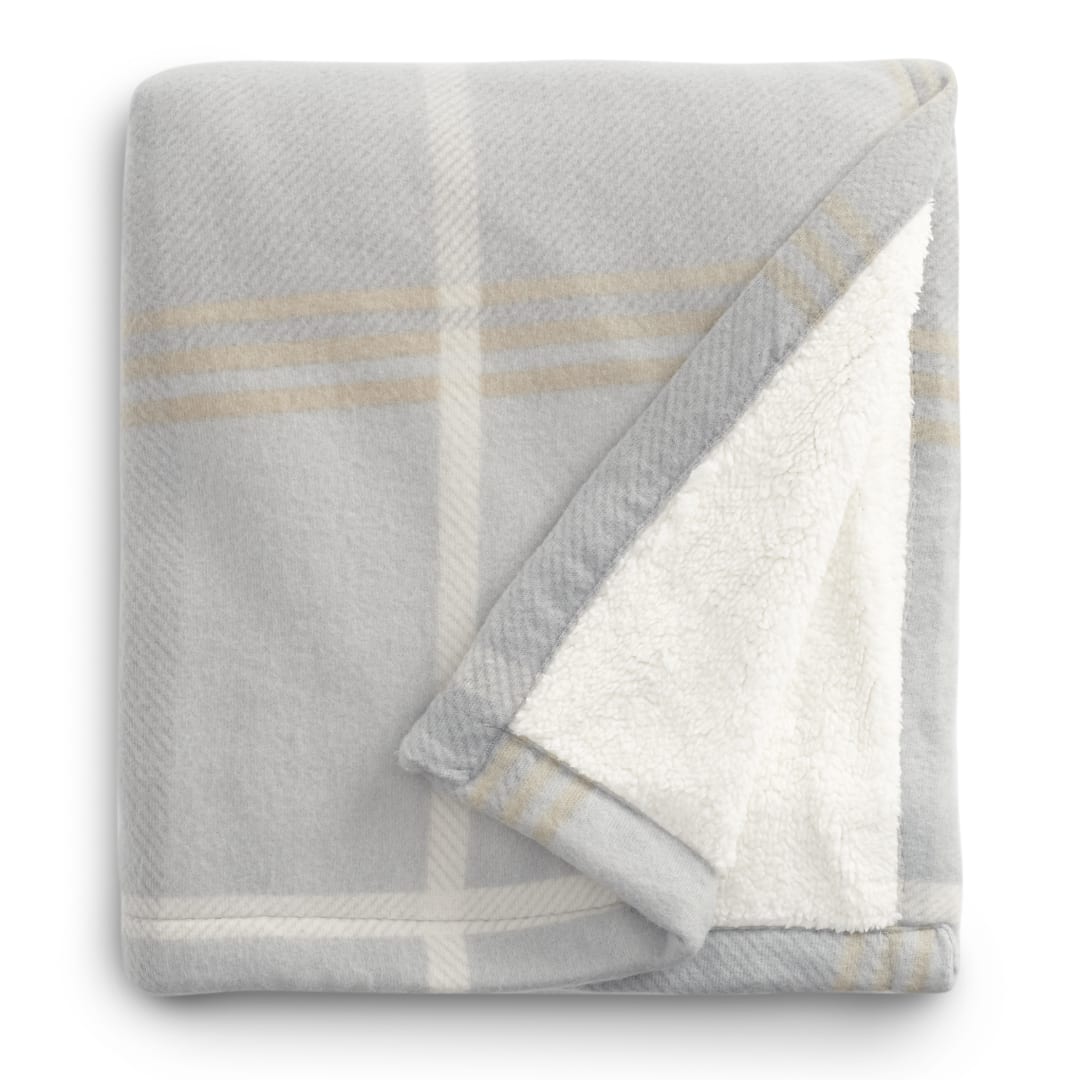 Plaid Fleece Sherpa Blanket - 1080-72 Gray