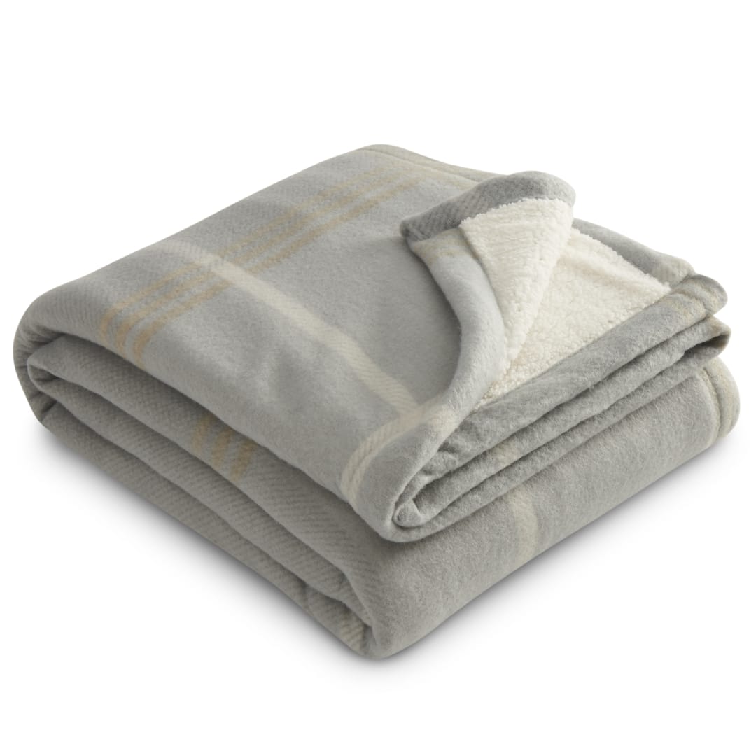 Plaid Fleece Sherpa Blanket - 1080-72 Gray
