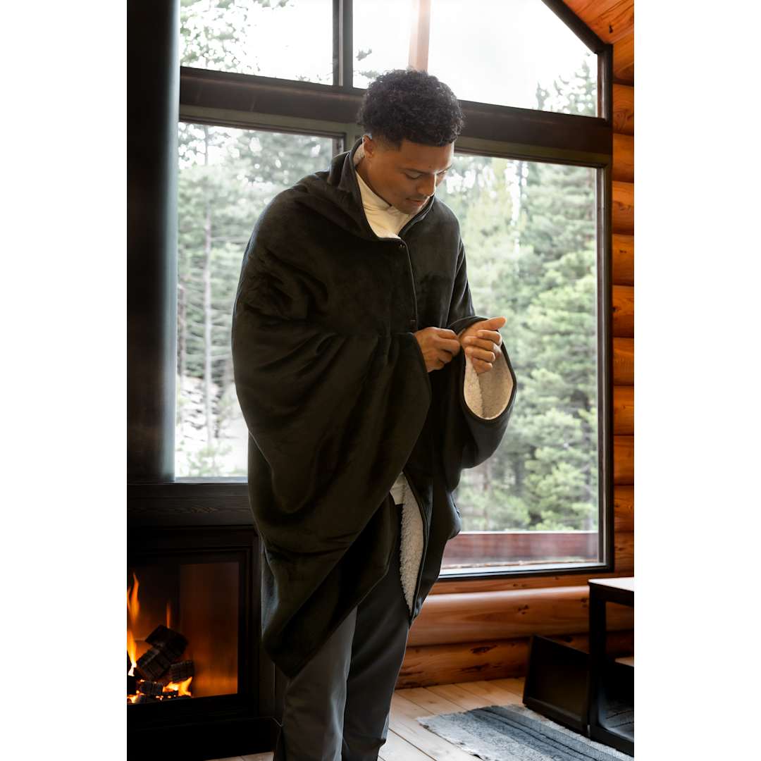 Oversized Wearable WFH Cozy Fleece Sherpa Blanket - 1081-56 Black