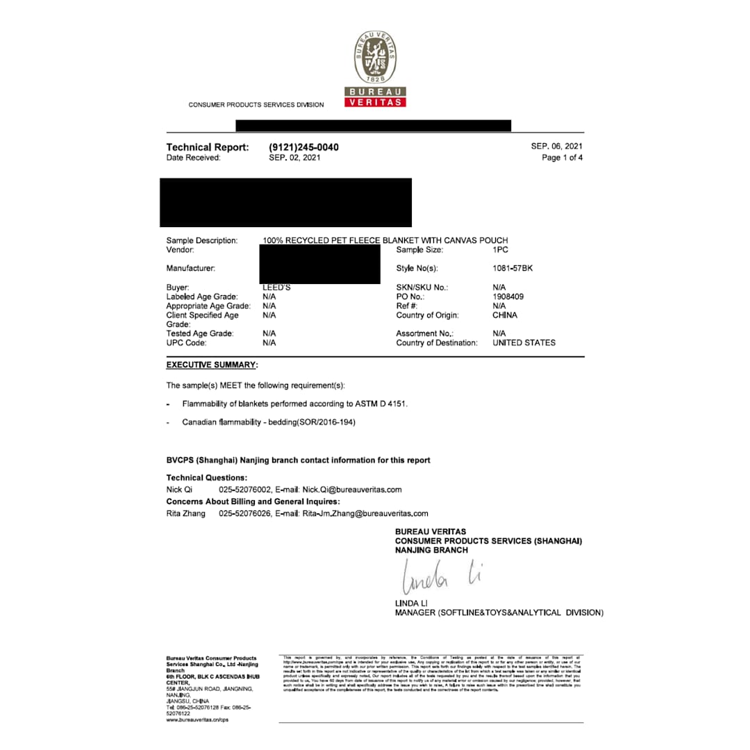 100% Recycled PET Fleece Blanket with RPET Pouch - 1081-57 Black