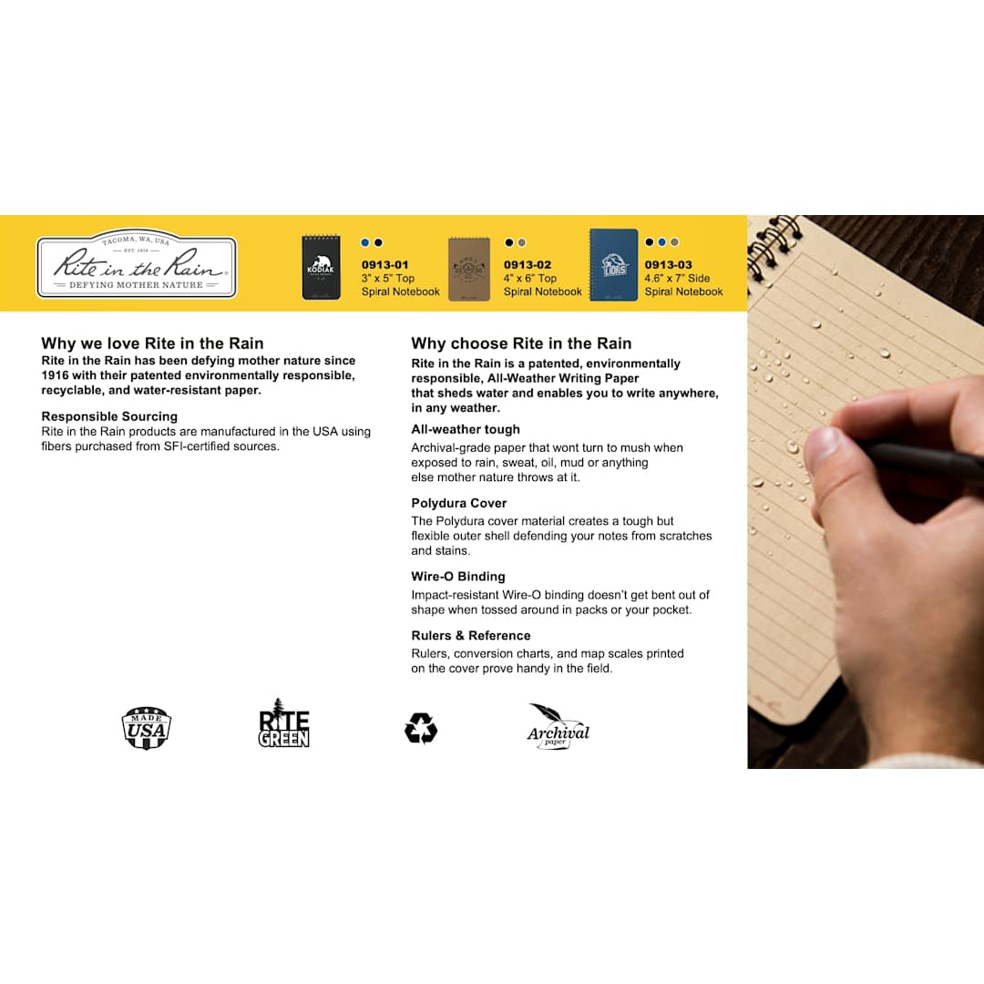 Rite in the Rain 4.6” x 7” Rite in the Rain Side Spiral Notebook - 0913-03 Black