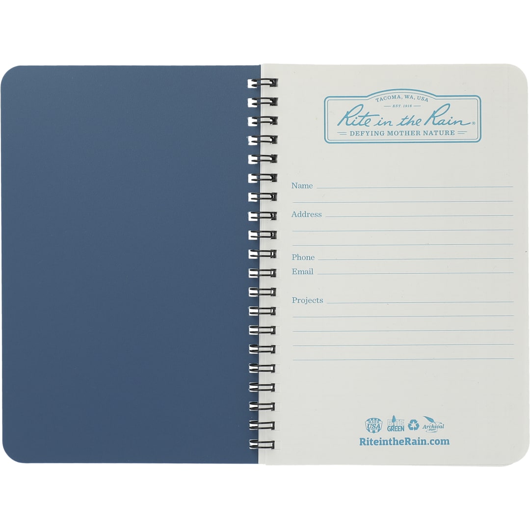 Rite in the Rain 4.6” x 7” Rite in the Rain Side Spiral Notebook - 0913-03 Blue