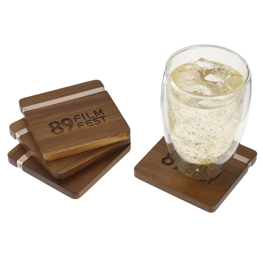 Graze Wood and Metal Coaster Set - 1022-15 Brown
