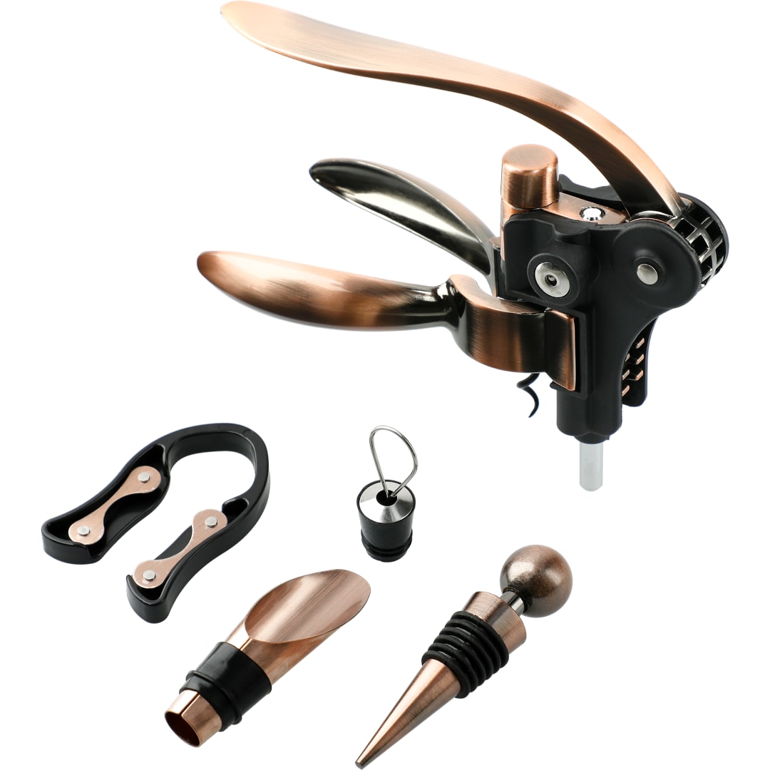 Graze Wood and Metal Wine Set - 1022-17 Brown