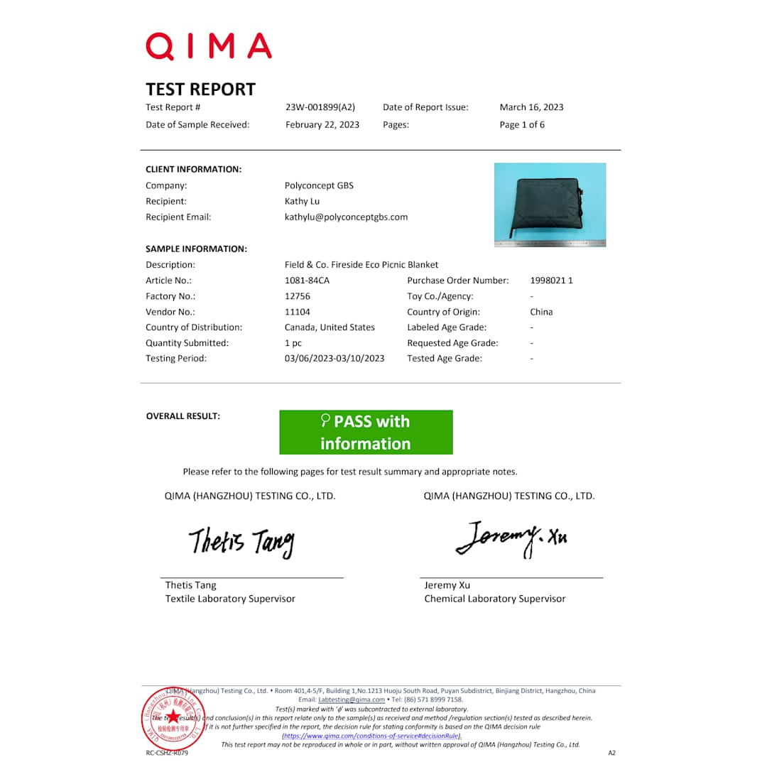 Field & Co. Field & Co. Fireside Eco Picnic Blanket - 1081-84 Gray