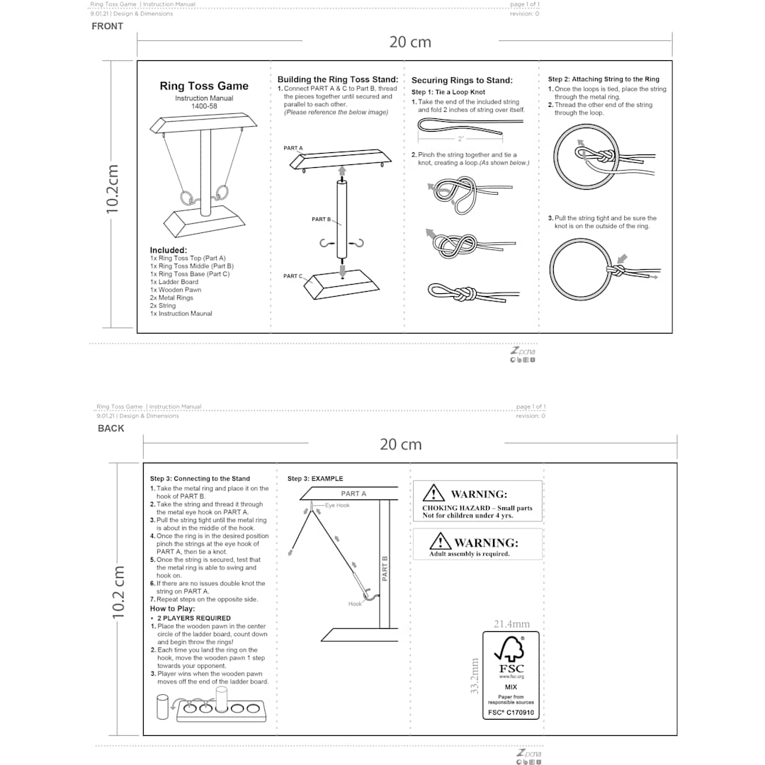 Wooden Ring Toss Game - 1400-58 Brown