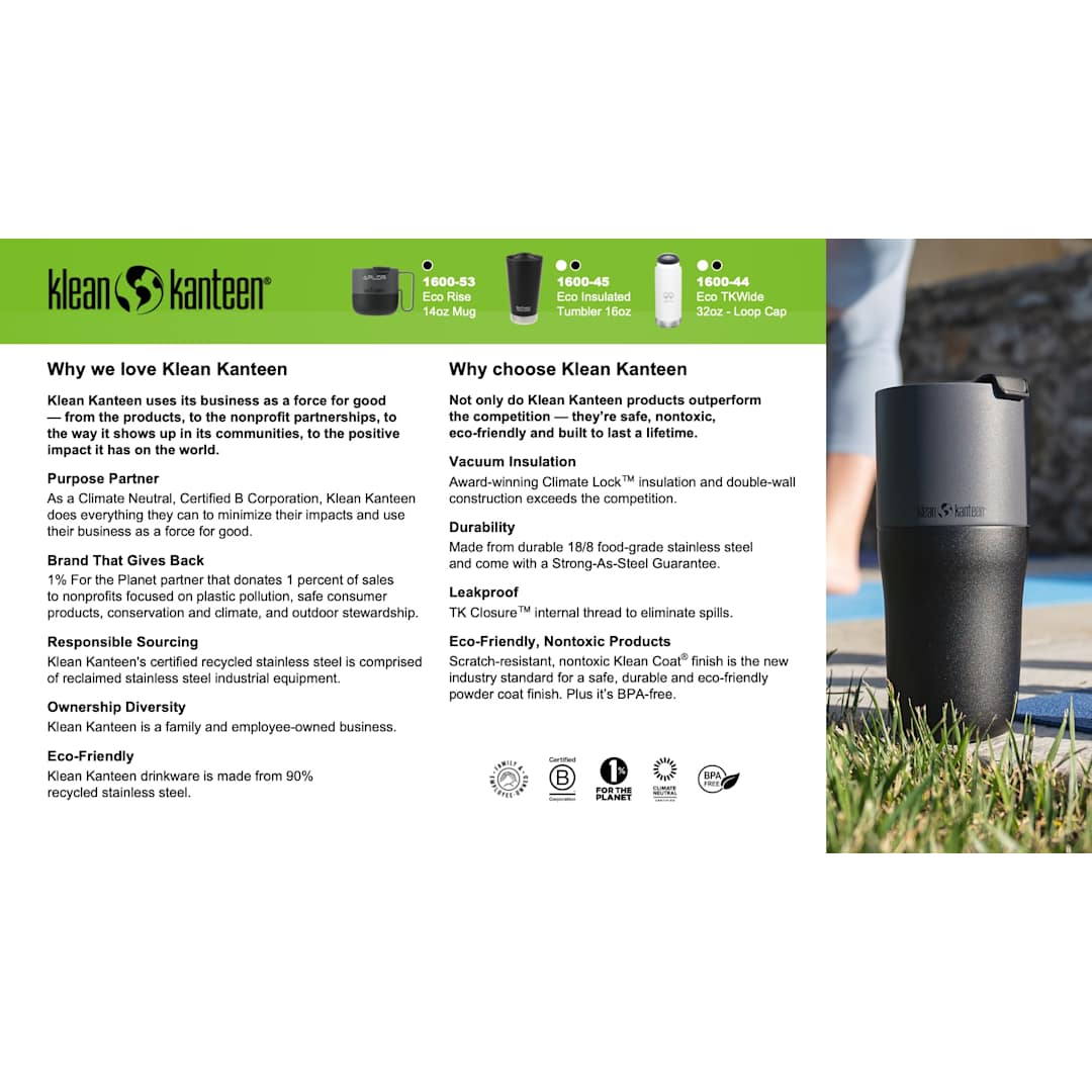 Klean Kanteen Klean Kanteen Eco TKWide 32oz- Loop cap - 1600-44 Black