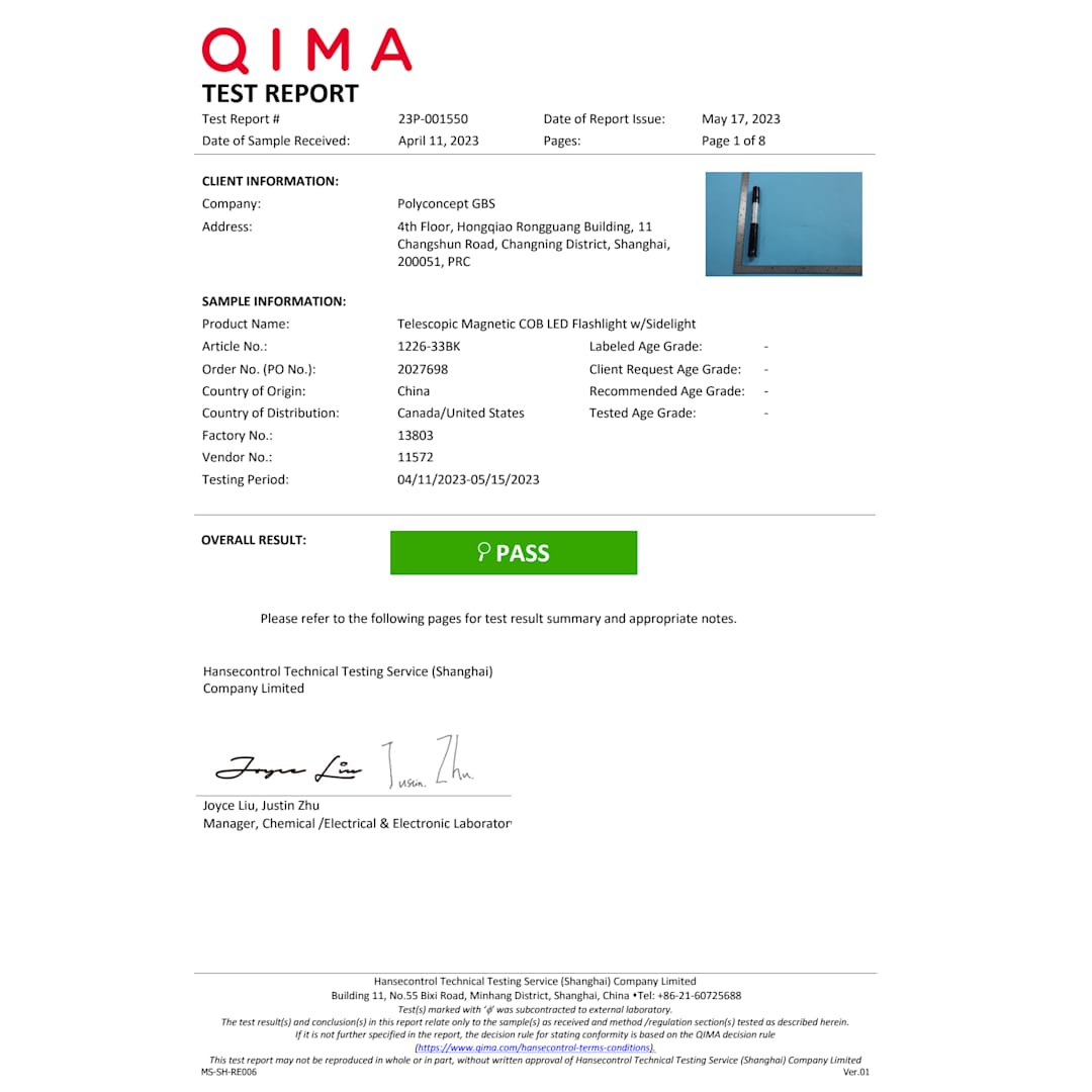 Telescopic Magnetic COB LED Flashlight w/Sidelight - 1226-33 Black