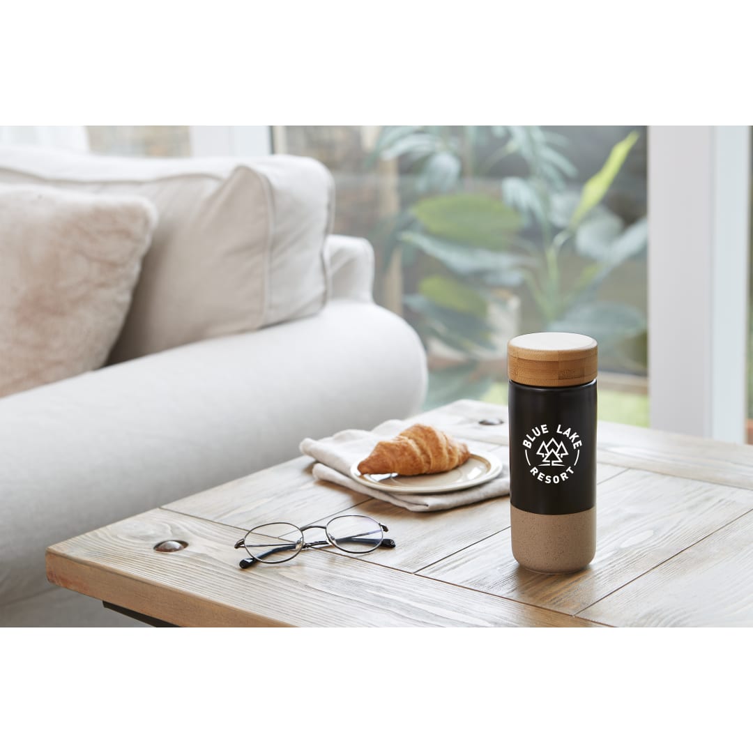 Arlo Ceramic Tumbler with Bamboo lid 11oz - 1628-91 Black