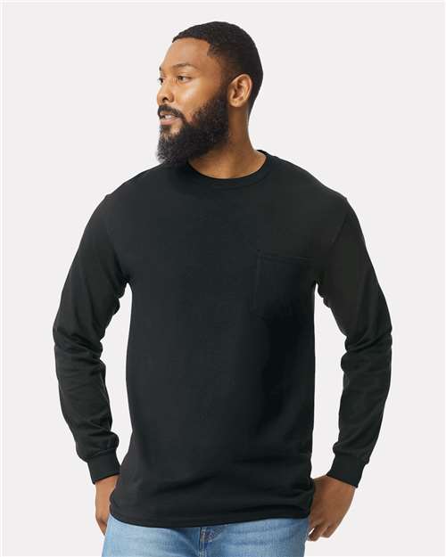 Gildan Unisex Ultra Cotton® Long Sleeve Pocket T-Shirt - 2410 Black