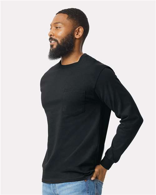 Gildan Unisex Ultra Cotton® Long Sleeve Pocket T-Shirt - 2410 Black