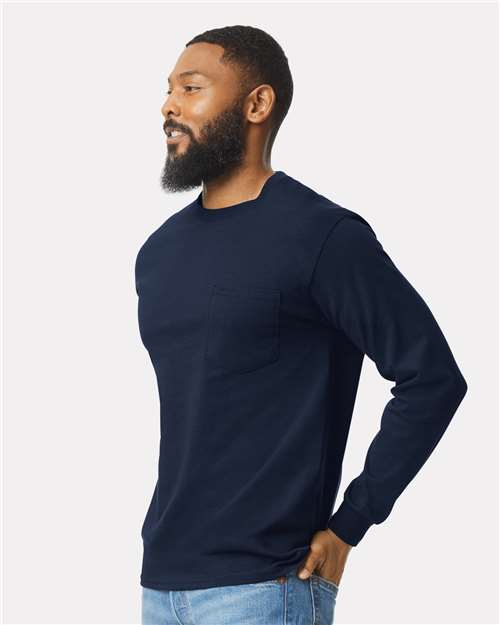 Gildan Unisex Ultra Cotton® Long Sleeve Pocket T-Shirt - 2410 Navy