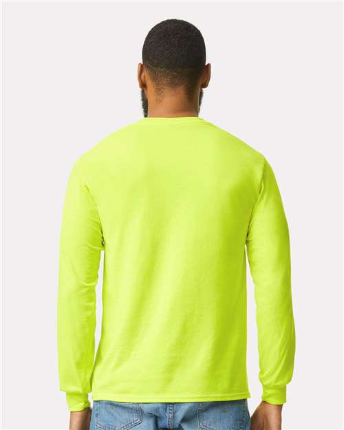 Gildan Unisex Ultra Cotton® Long Sleeve Pocket T-Shirt - 2410 Safety Green