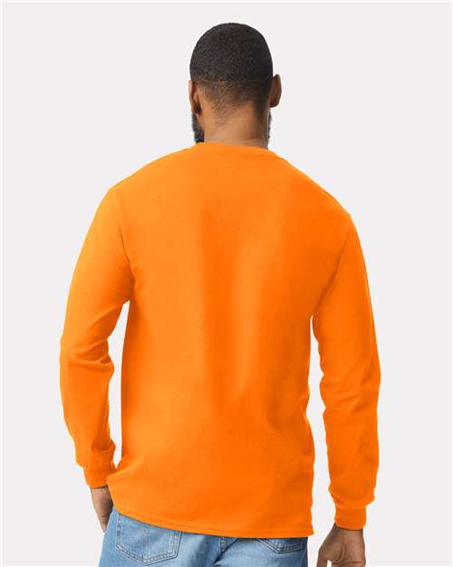 Gildan Unisex Ultra Cotton® Long Sleeve Pocket T-Shirt - 2410 Safety Orange