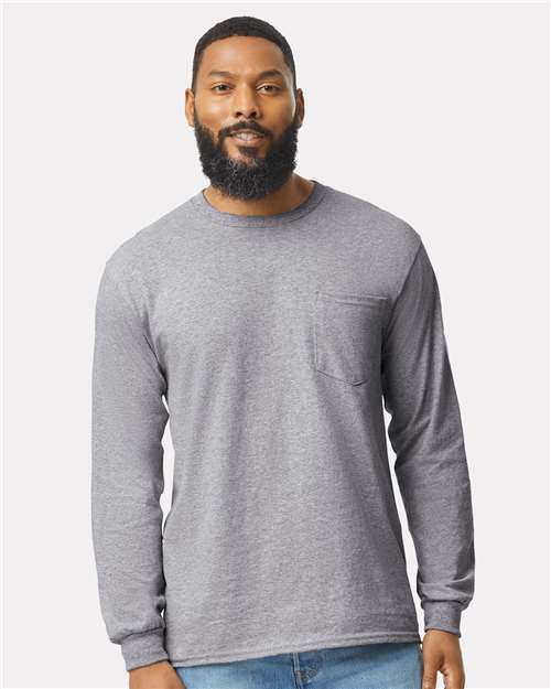 Gildan Unisex Ultra Cotton® Long Sleeve Pocket T-Shirt - 2410 Sport Grey