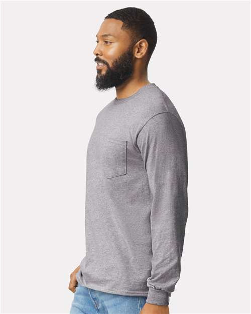 Gildan Unisex Ultra Cotton® Long Sleeve Pocket T-Shirt - 2410 Sport Grey