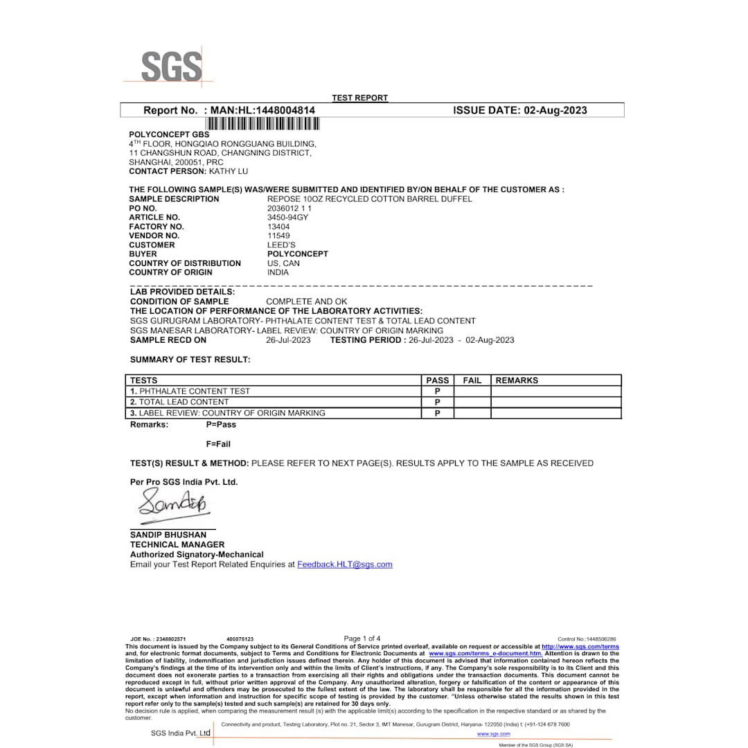 Repose 10oz Recycled Cotton Barrel Duffel - 3450-94 Gray