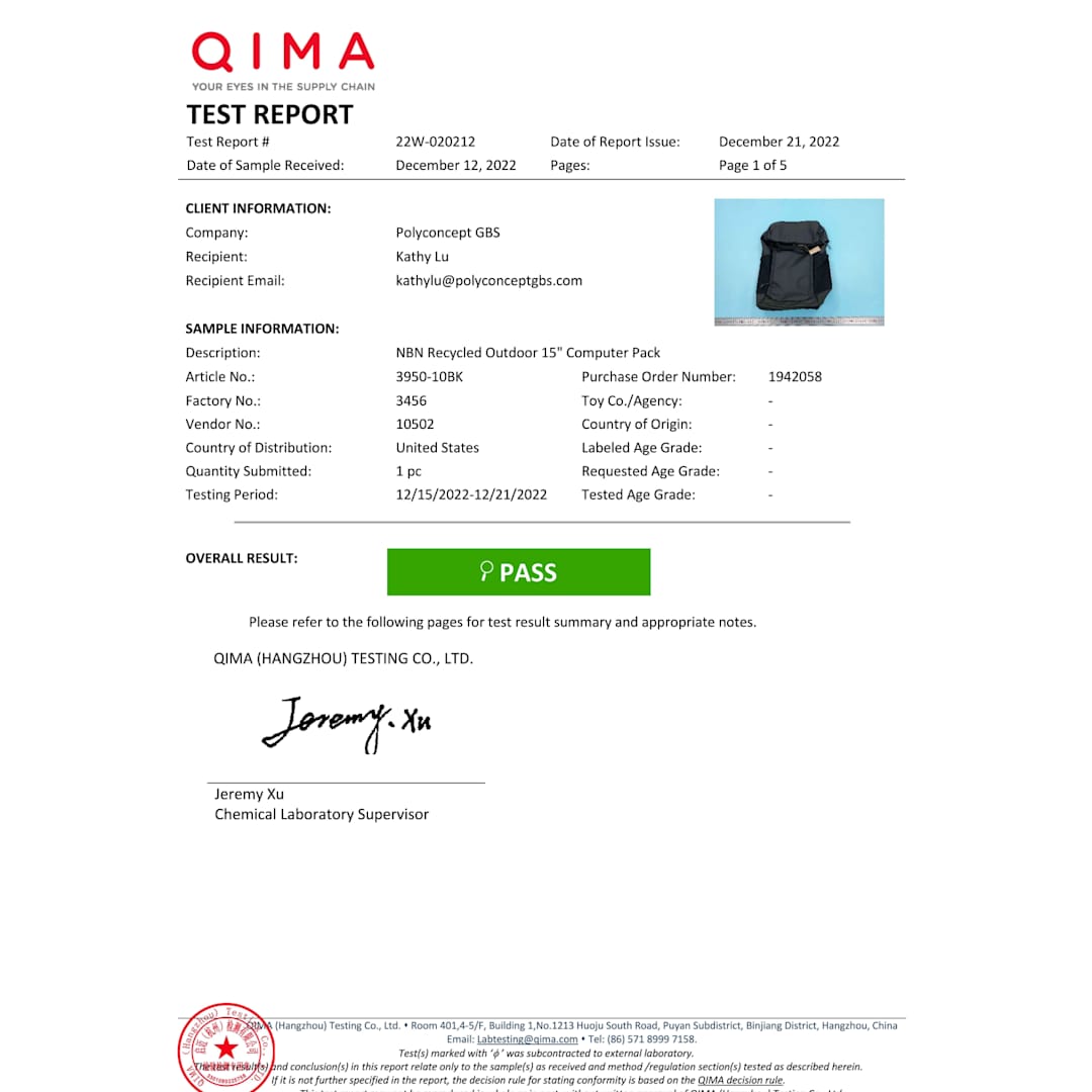 NBN Recycled Outdoor 15&quot; Computer Pack - 3950-10 Black