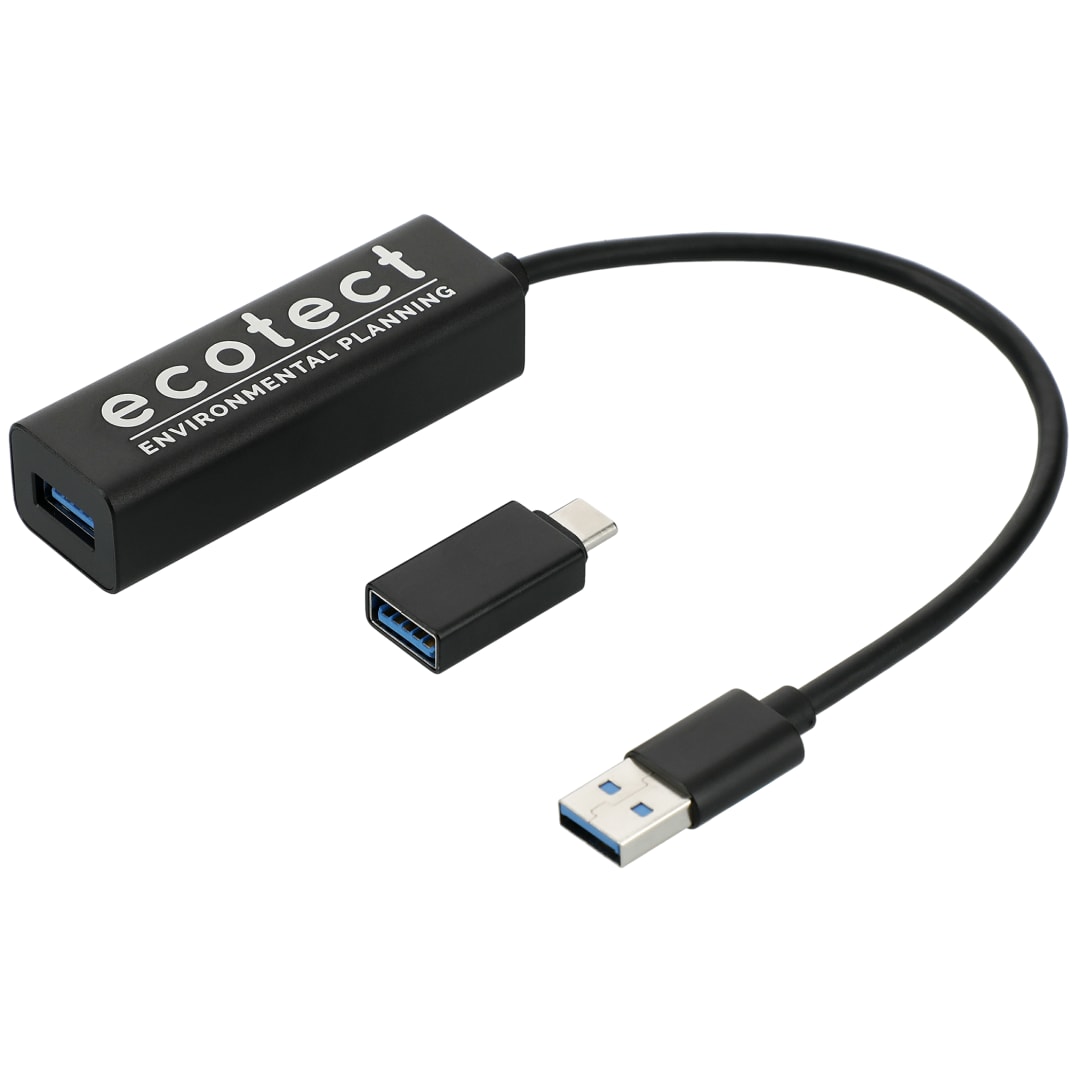 Aluminum 4-Port USB 3.0 Hub with Type C Adapter - 7143-36 Black