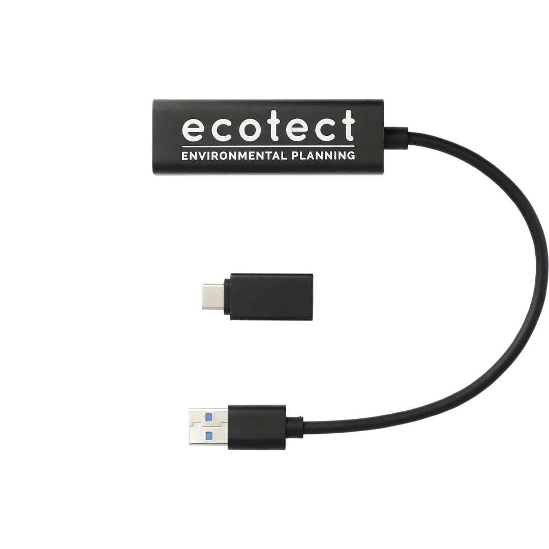 Aluminum 4-Port USB 3.0 Hub with Type C Adapter - 7143-36 Black