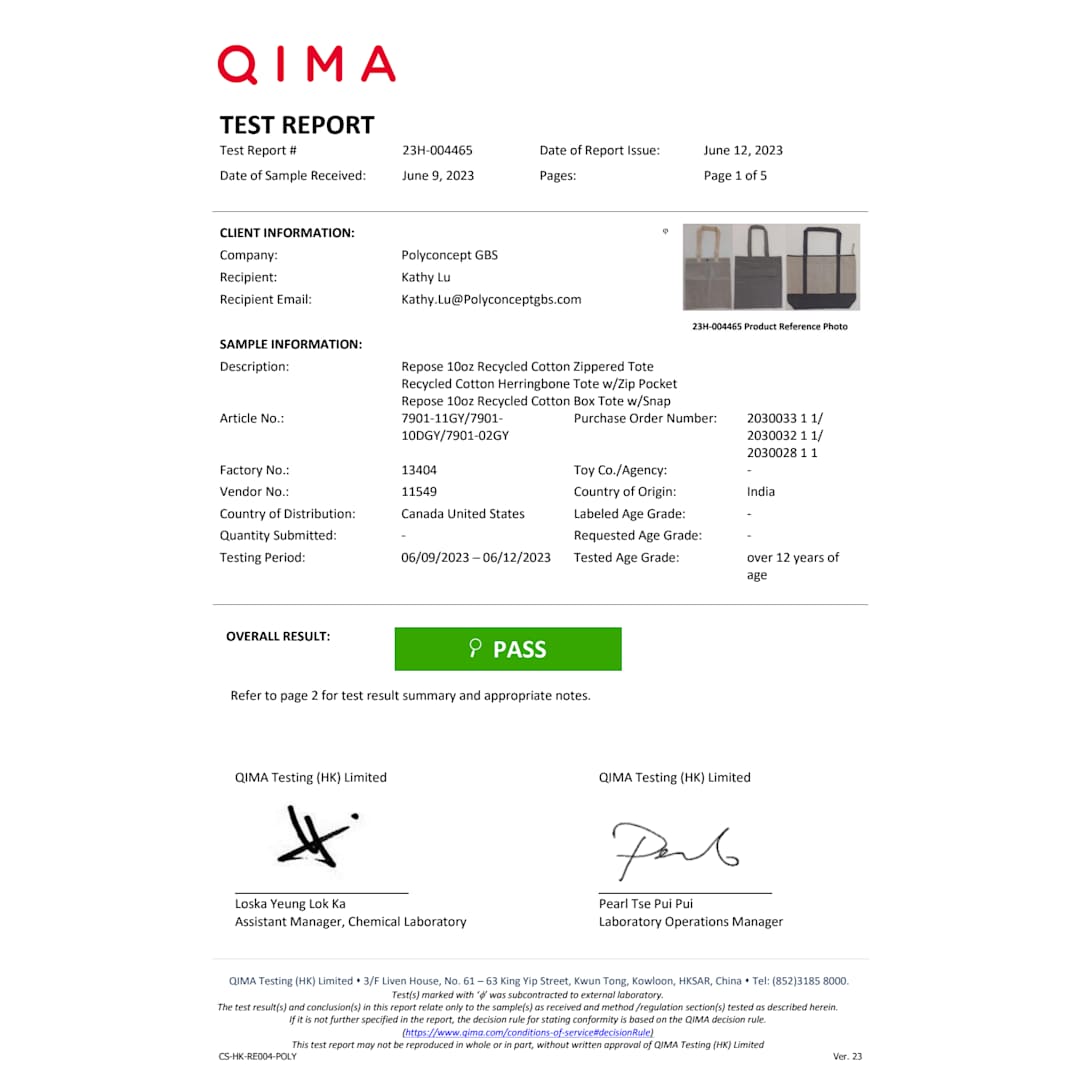 Recycled Cotton Herringbone Tote w/Zip Pocket - 7901-10 Gray