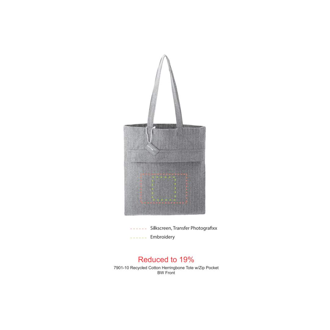 Recycled Cotton Herringbone Tote w/Zip Pocket - 7901-10 Gray