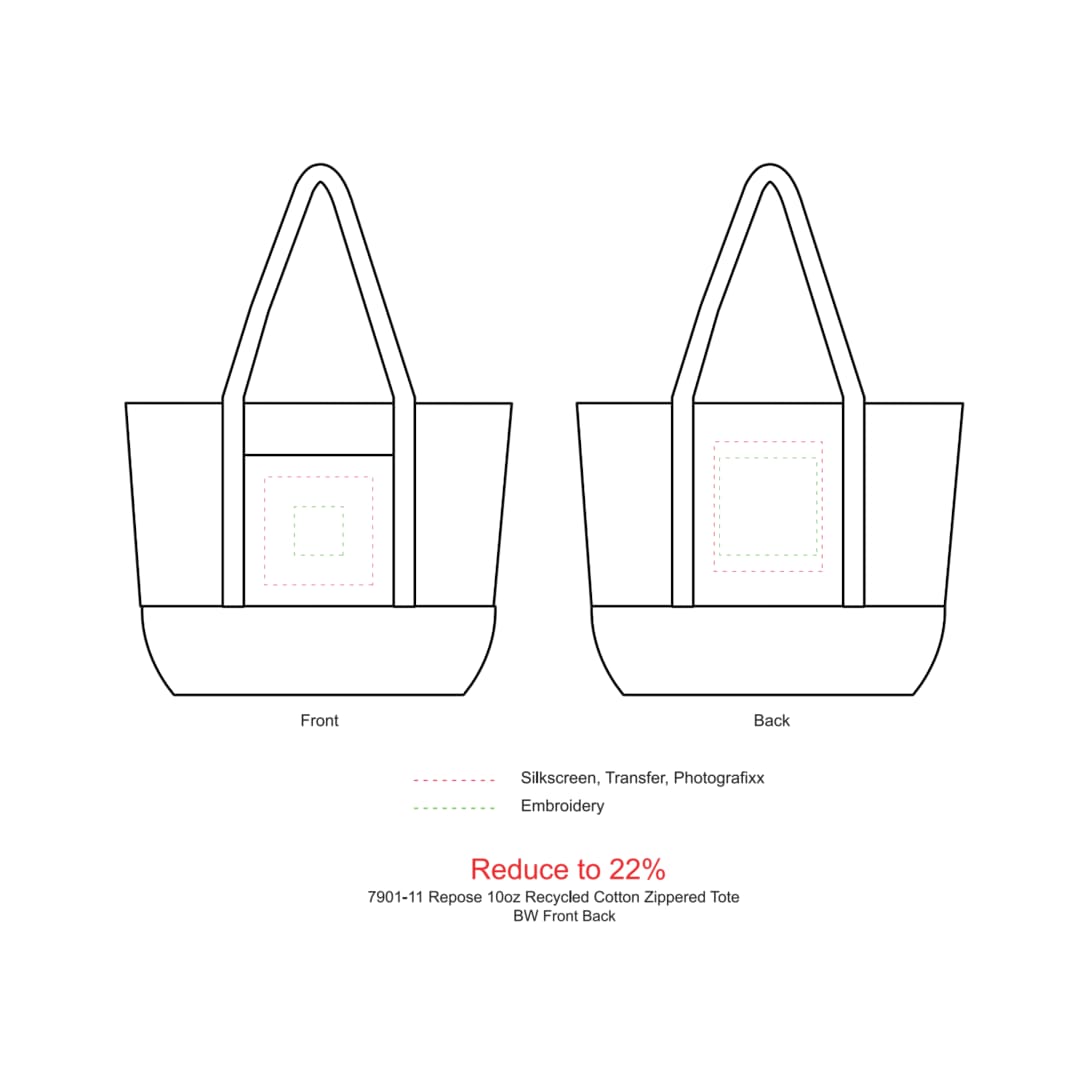 Repose 10oz Recycled Cotton Zippered Tote - 7901-11 Black