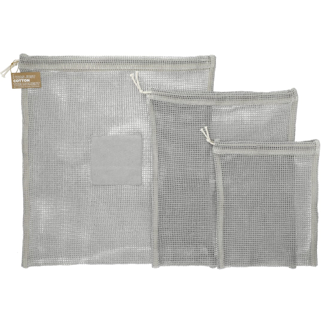 Recycled Cotton Mesh Cinch Pouch Set - 7901-19 Gray