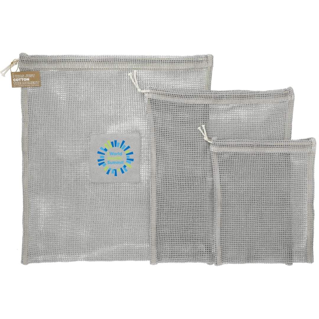 Recycled Cotton Mesh Cinch Pouch Set - 7901-19 Gray