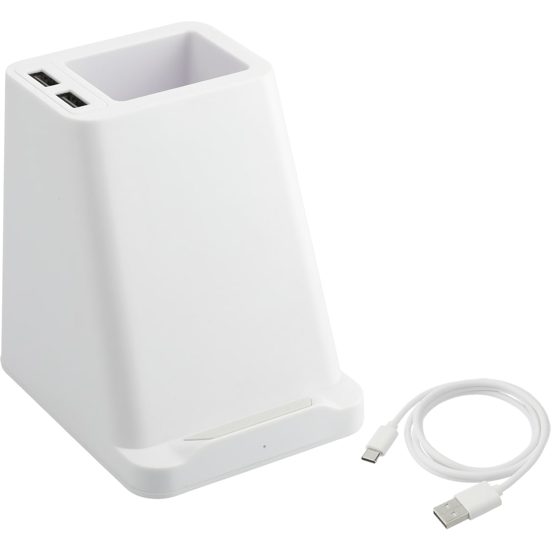 Wireless Charger Pen Holder/Dual Outputs - SM-2829 White