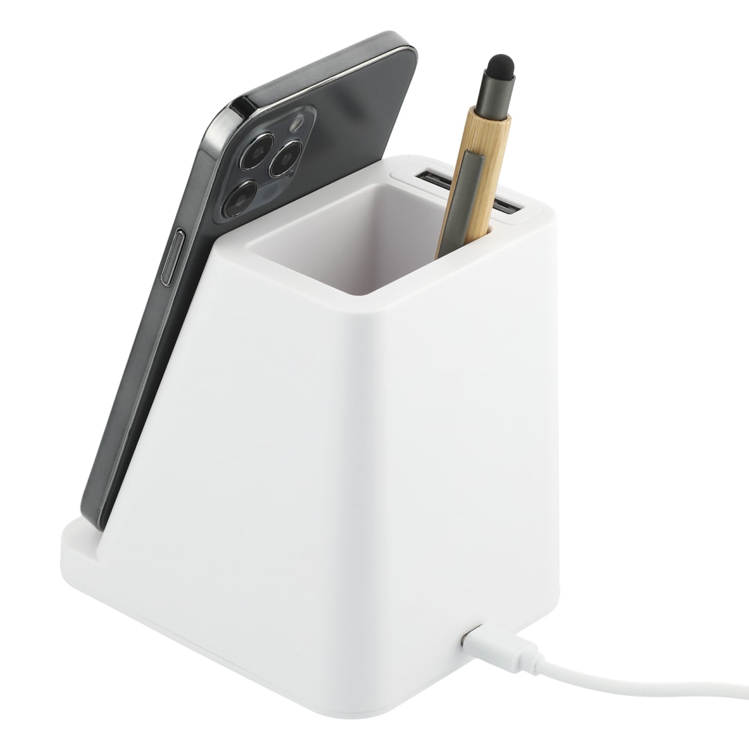Bullet Wireless Charger Pen Holder/Dual Outputs - SM-2829 White