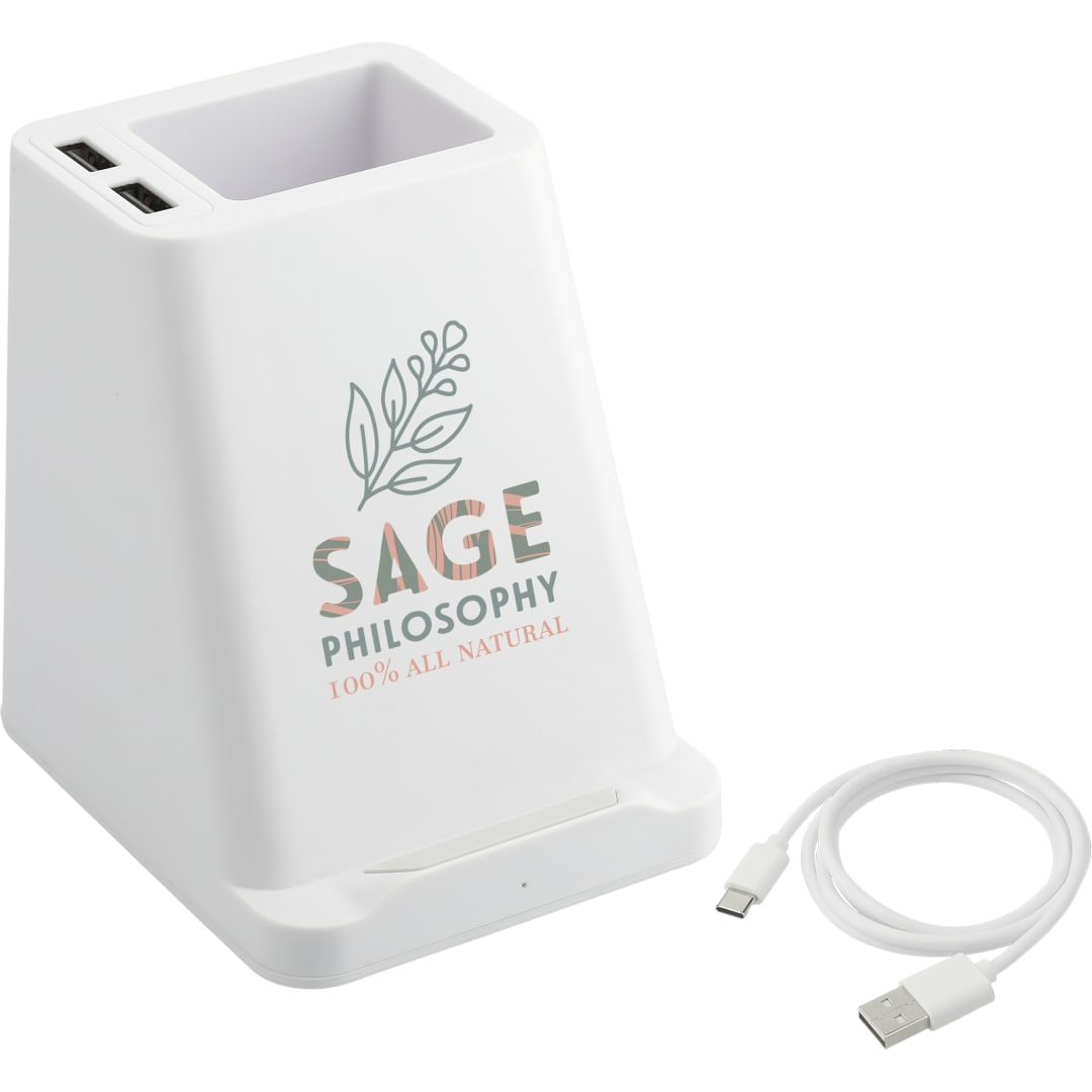Bullet Wireless Charger Pen Holder/Dual Outputs - SM-2829 White