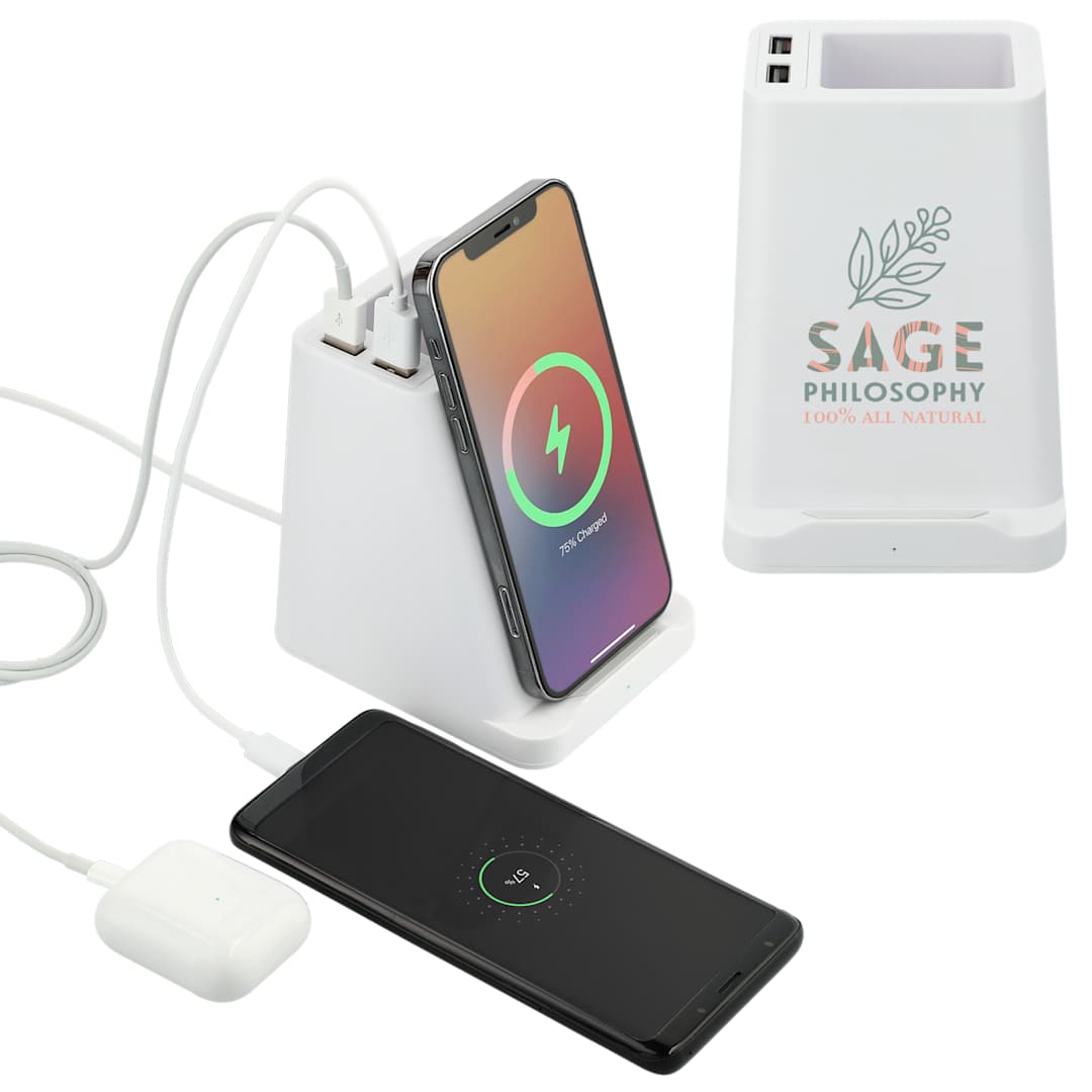 Bullet Wireless Charger Pen Holder/Dual Outputs - SM-2829 White