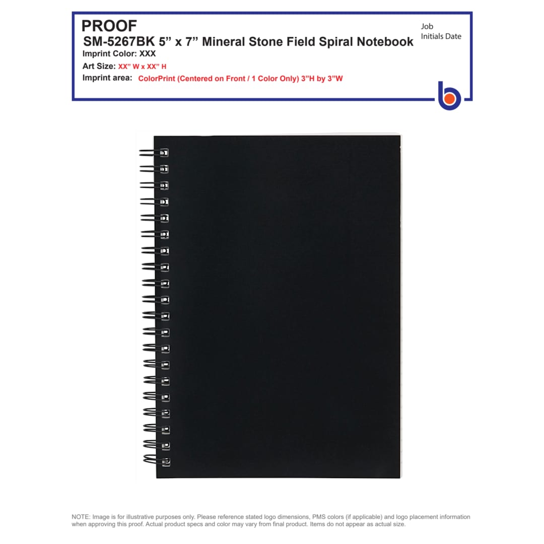 Bullet 5” x 7” Mineral Stone Field Spiral Notebook - SM-5267 Black