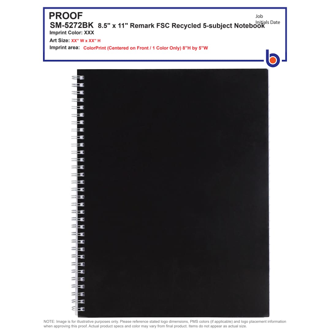 Bullet FSC&#174; Mix 8.5&quot; x 11&quot; Remark 5-subject Notebook - SM-5272 Black