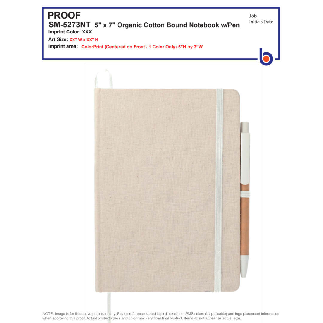 Bullet 5" x 7" Organic Cotton Bound Notebook w/Pen - SM-5273 Natural