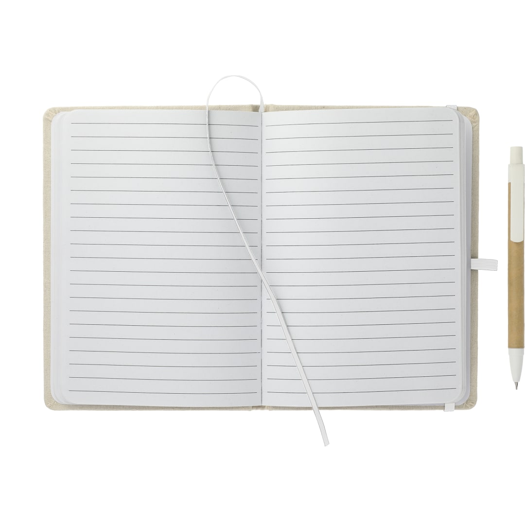 Bullet 5" x 7" Organic Cotton Bound Notebook w/Pen - SM-5273 Natural