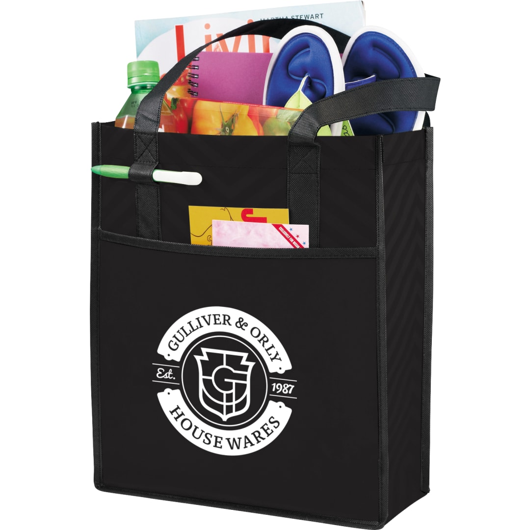 Printed Chevron Non-Woven Shopper Tote - SM-5991 Black