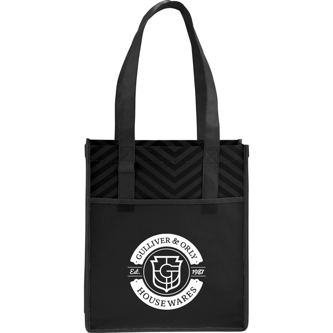 Printed Chevron Non-Woven Shopper Tote - SM-5991 Black