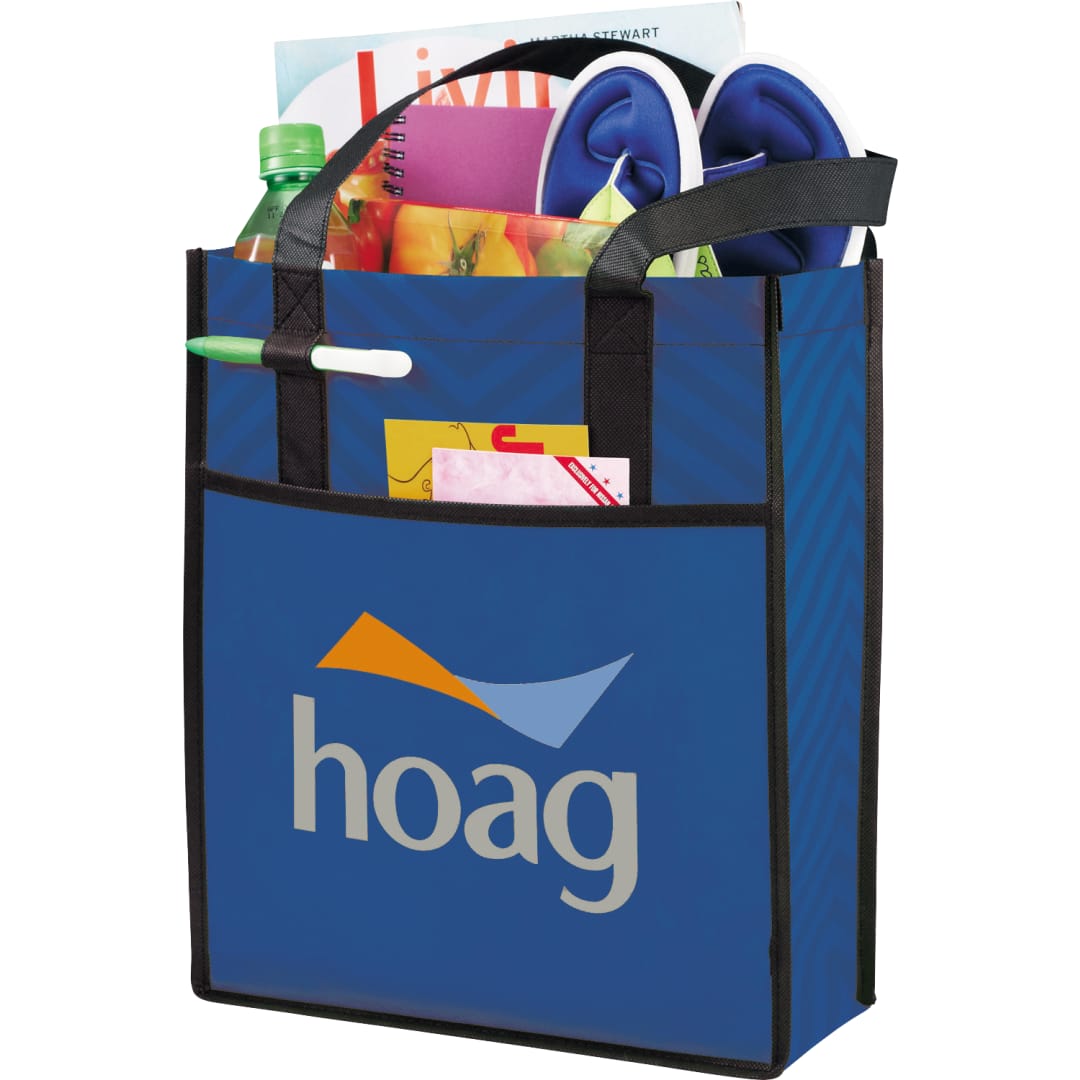 Printed Chevron Non-Woven Shopper Tote - SM-5991 Blue