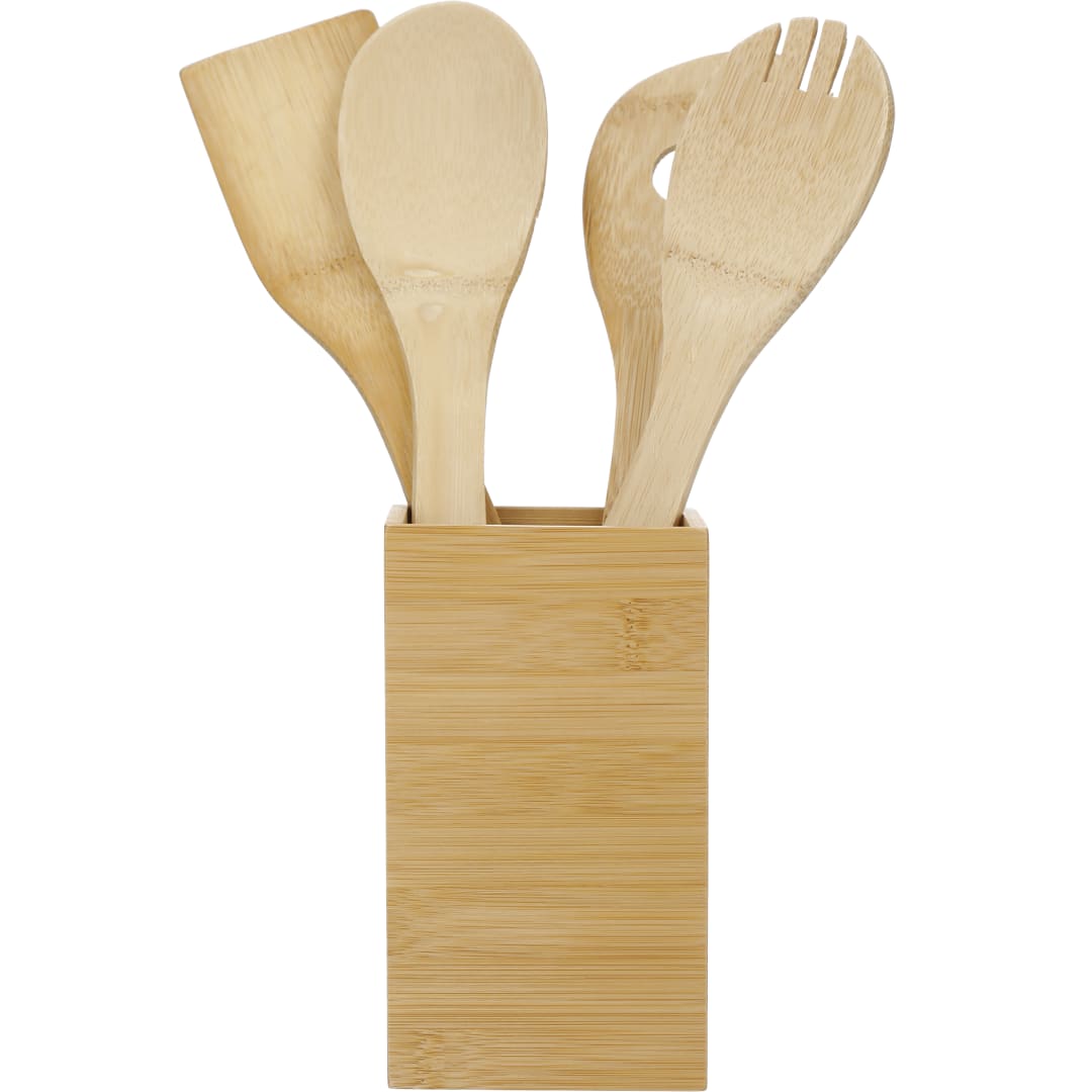 Bamboo 4-piece Kitchen Tool Set and Canister - 1401-09 Natural