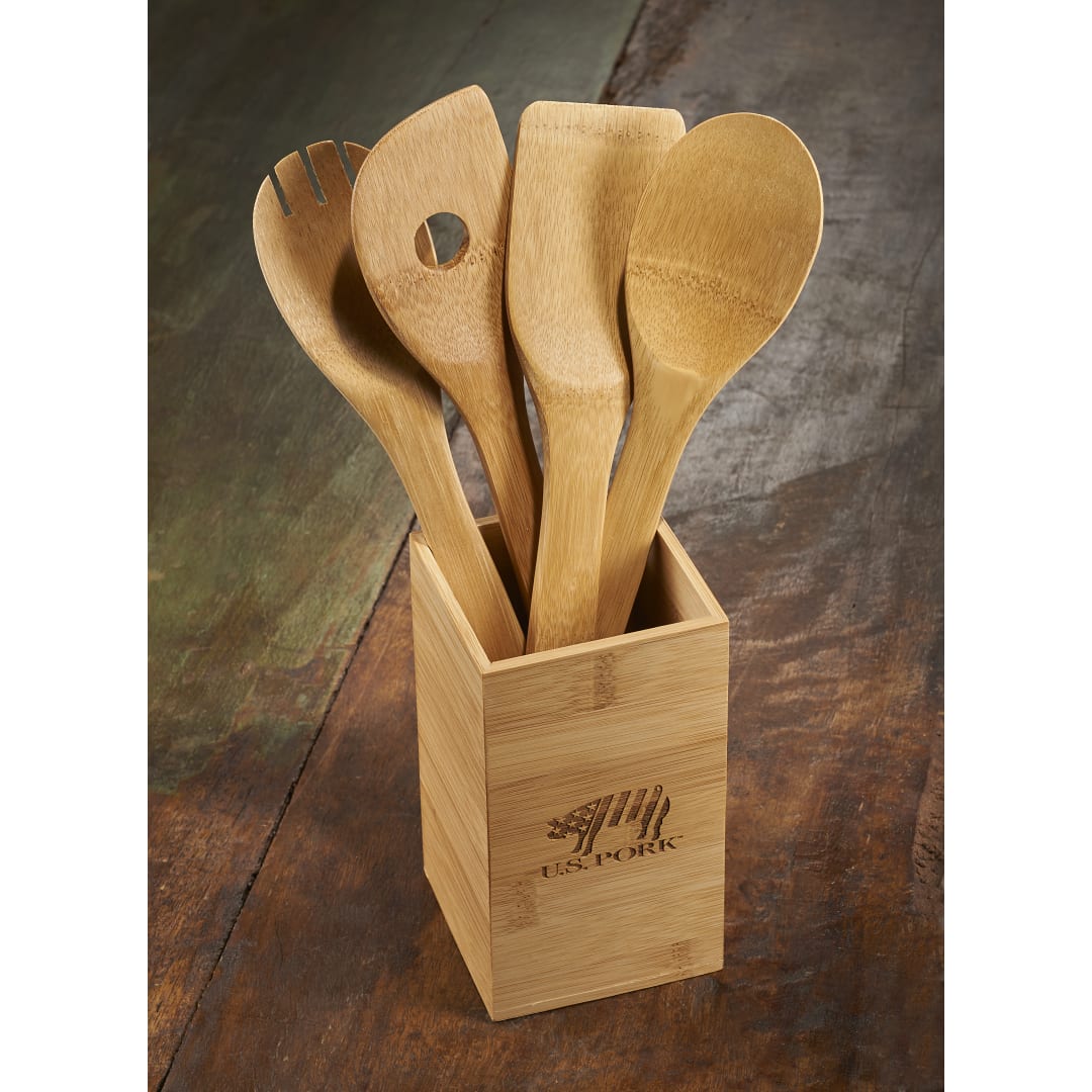 Bamboo 4-piece Kitchen Tool Set and Canister - 1401-09 Natural