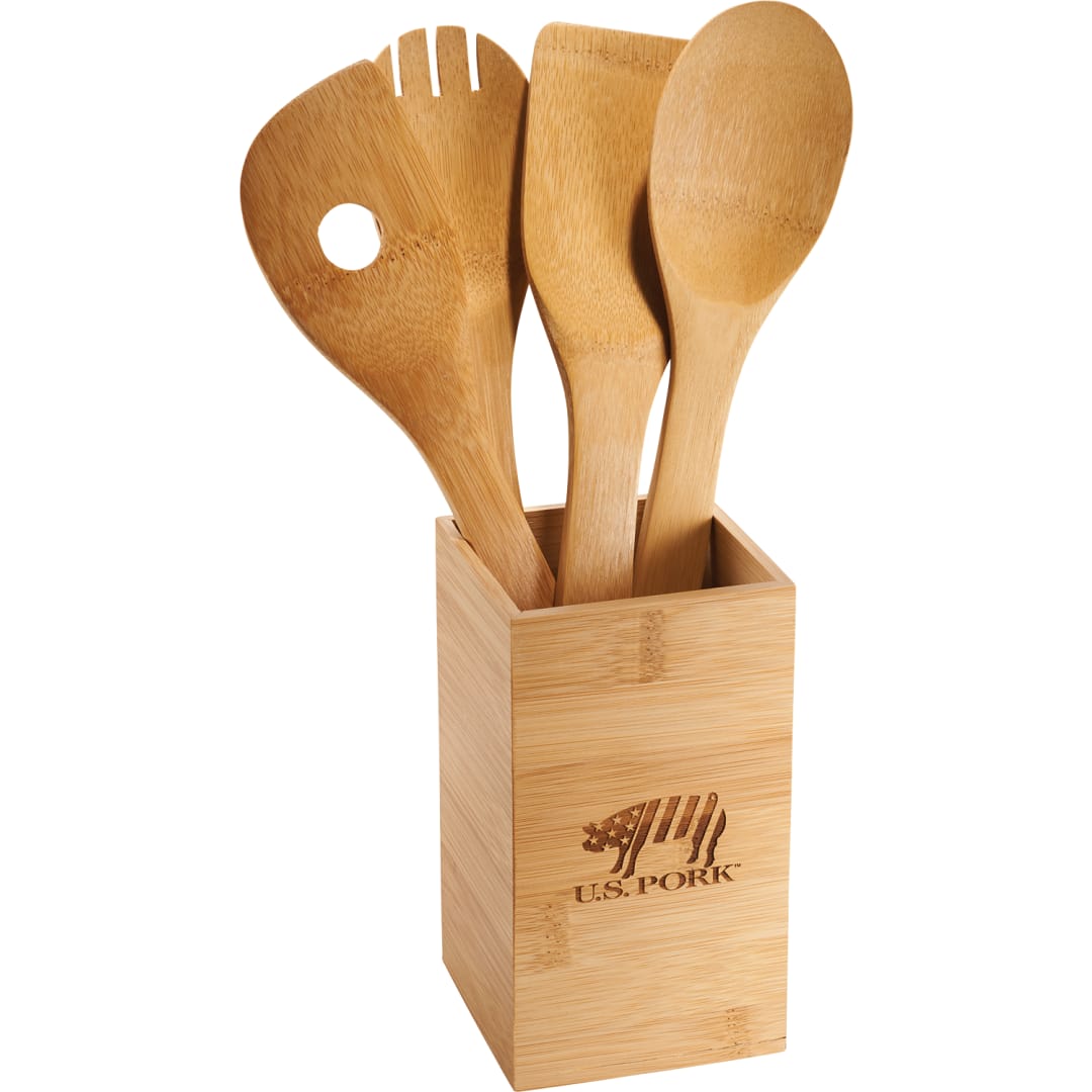  Bamboo 4-piece Kitchen Tool Set and Canister - 1401-09