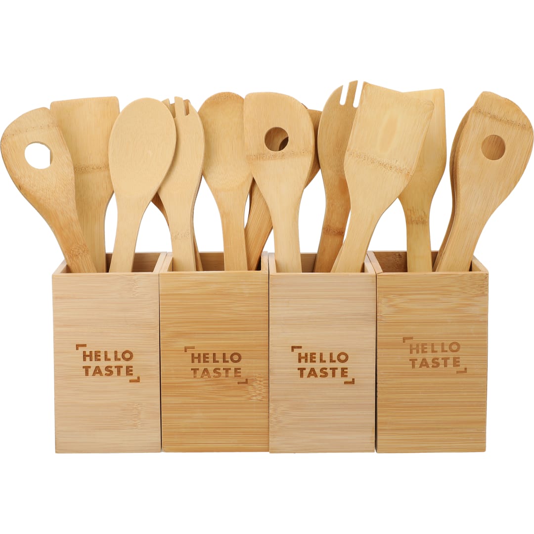 Bamboo 4-piece Kitchen Tool Set and Canister - 1401-09 Natural