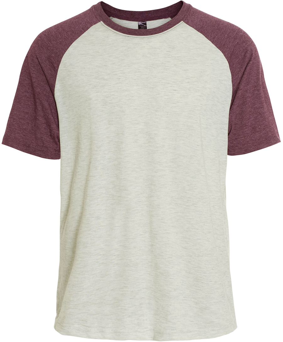 Attraction® 100355U – T-shirt manches raglan unisexe OATMEAL - HEATHER MAROON