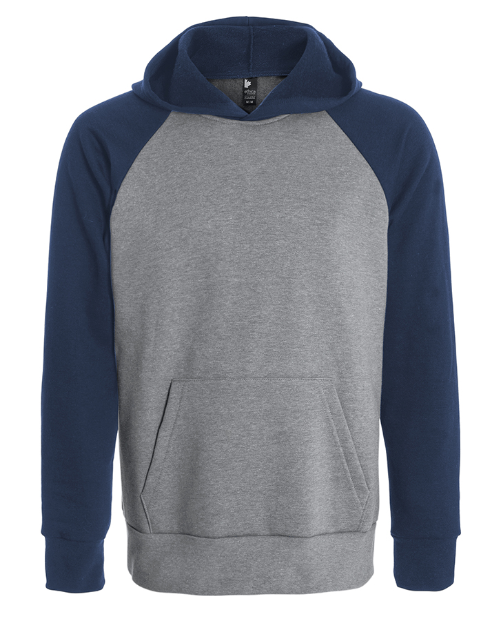 Attraction® 100508U - Unisex hooded and raglan sleeve sweatshirt HEATHER GREY - NAVY