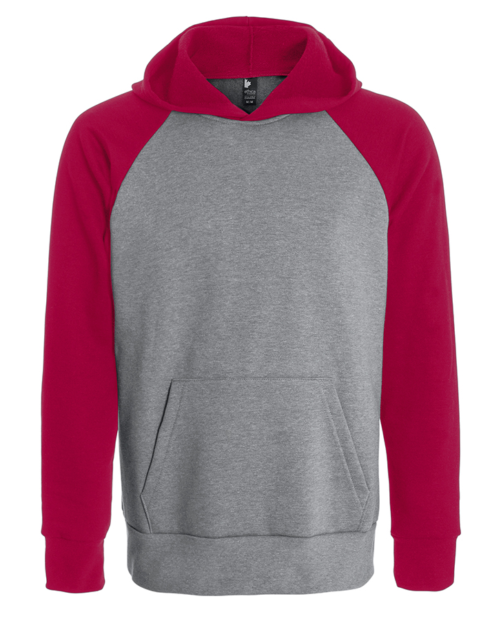 Attraction® 100508U - Unisex hooded and raglan sleeve sweatshirt HEATHER GREY - RED ETHICA