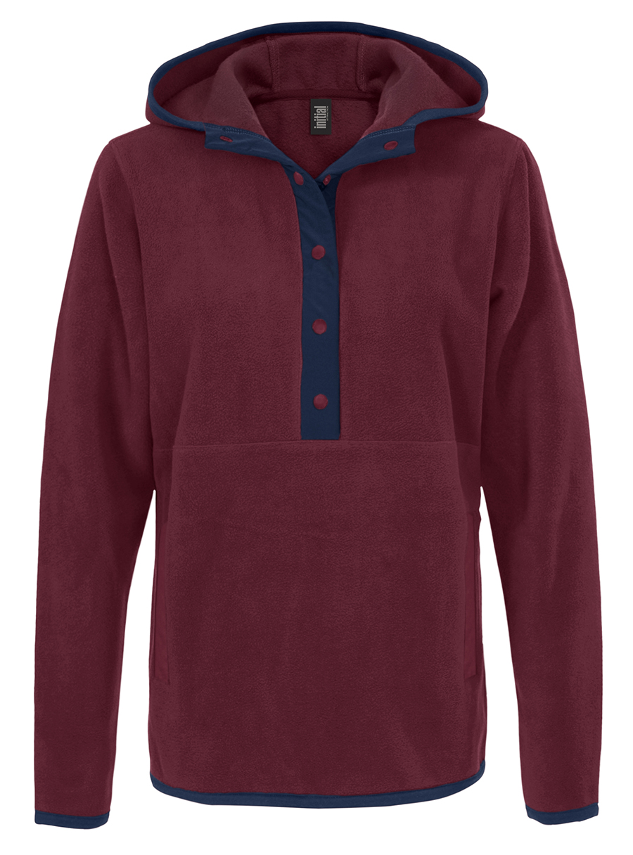 Attraction® 100L85W - Hooded 1/4 button-down sweatshirt - women BURGUNDY - NAVY
