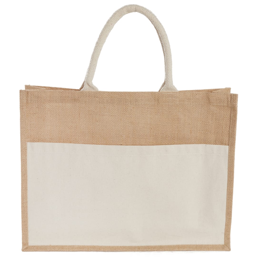 Jute Shopper Tote with Recycled Cotton Pocket - 7900-88 Natural