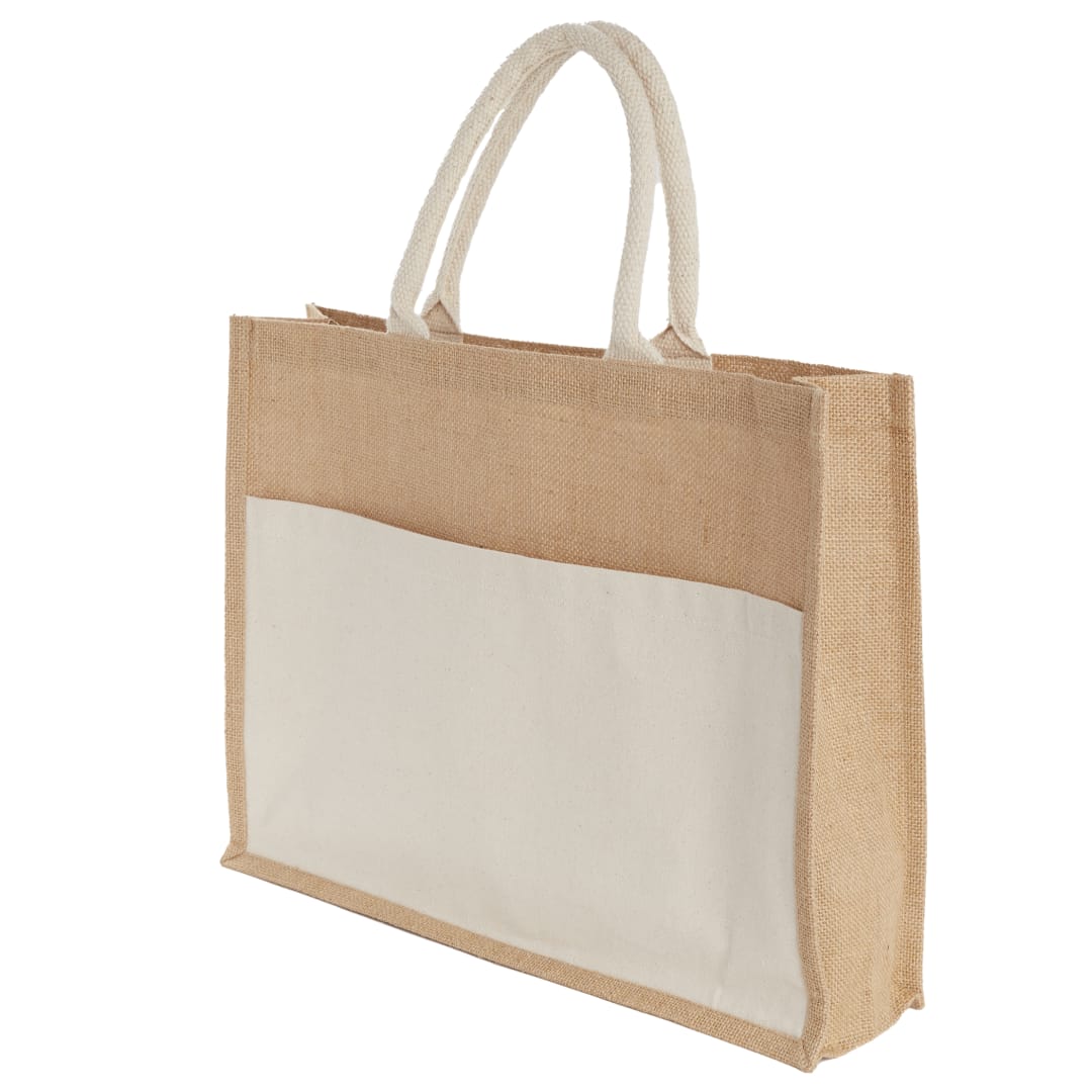 Jute Shopper Tote with Recycled Cotton Pocket - 7900-88 Natural